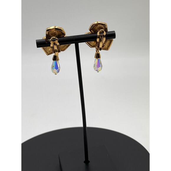 Swarovski Swan Vintage Aurora Borealis Crystal Dangle Chandelier Stud Earrings - Picture 3 of 11